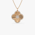 14K Solid Gold 0.38 CTW Round Diamond Textured Clover Charm Pendant Necklace