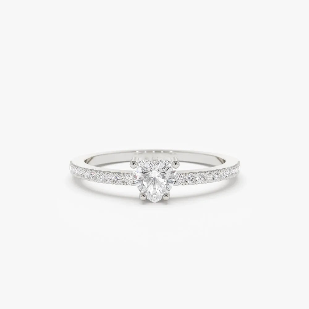 14k Gold 0.35 ctw Heart Shaped Diamond Ring with Round Accents