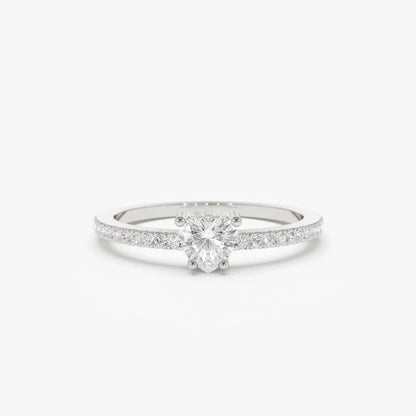 14k Gold 0.35 ctw Heart Shaped Diamond Ring with Round Accents