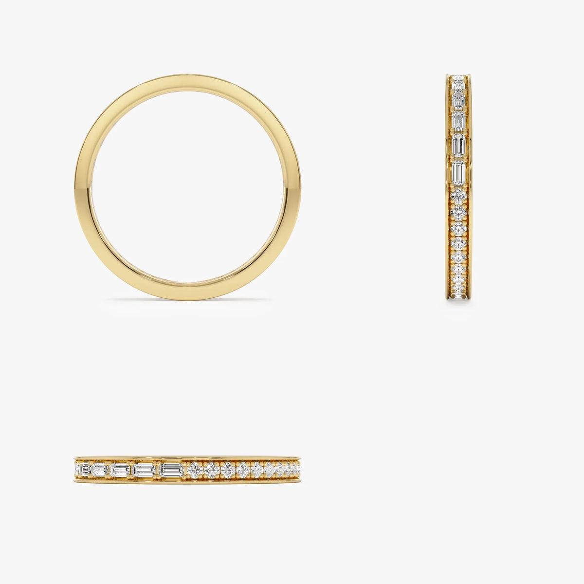 14k Gold Diamond Round and Baguette 0.45ctw Micro Pave Eternity Band