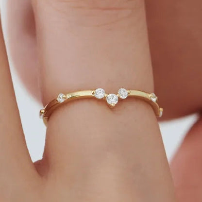 14k Gold 0.22 ctw Round Diamond Curved Chevron Stacking Ring