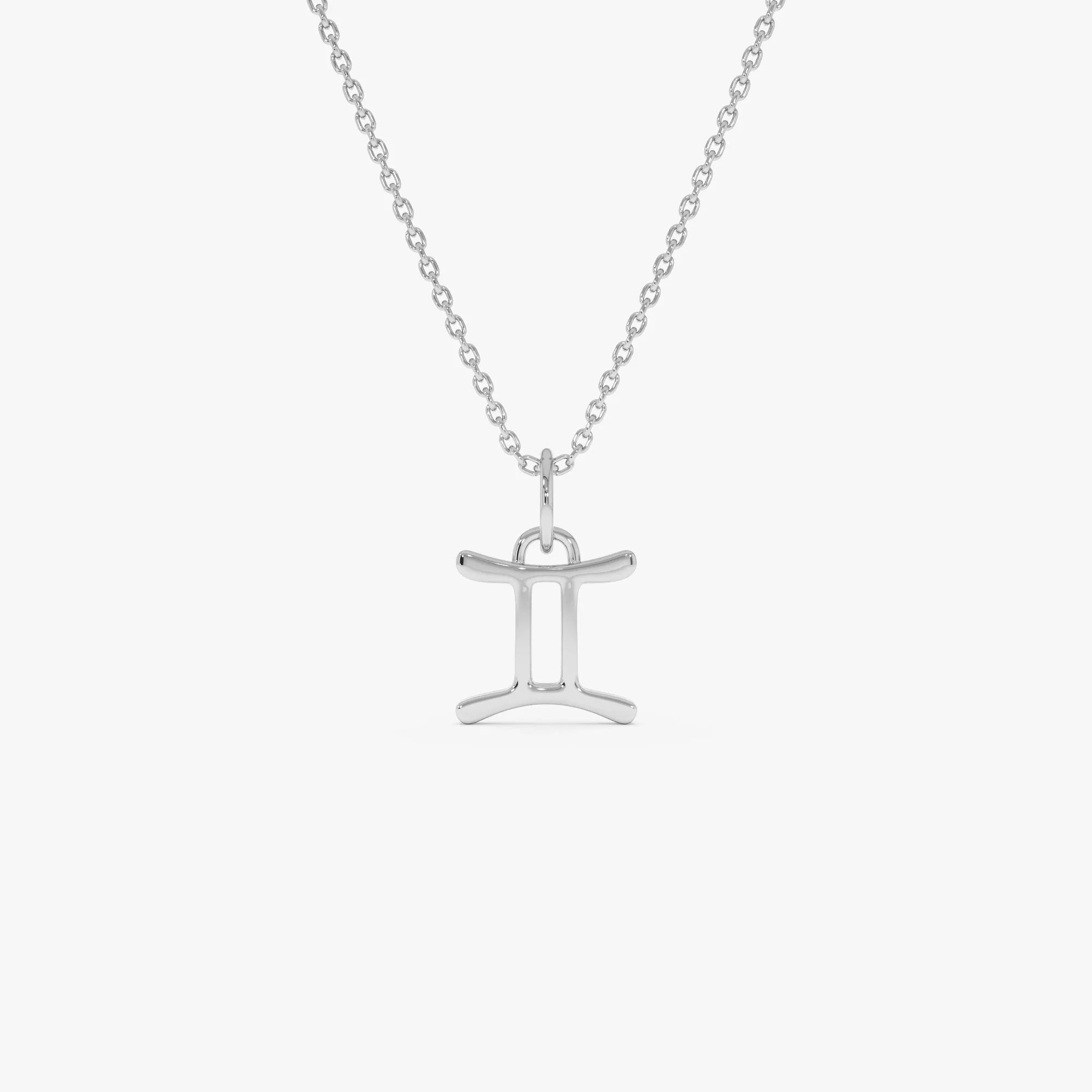 14k Solid Gold Gemini Zodiac Charm Pendant Necklace