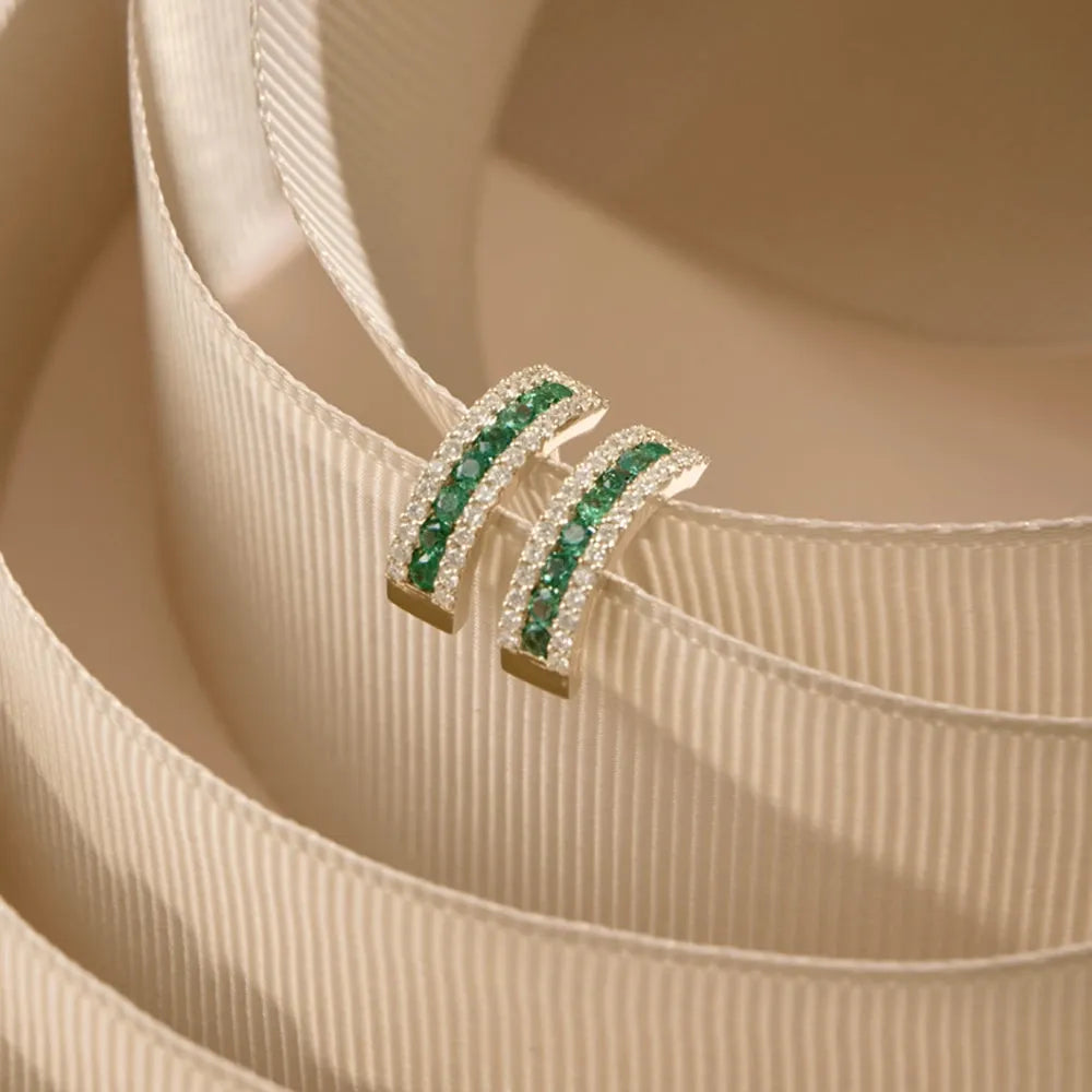 14k Solid Gold Round Emerald and Diamond Hoop Earrings 0.82 ctw