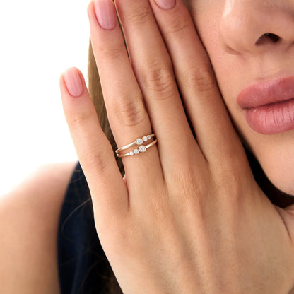 14k Gold Diamond Round Cut Double Row Bezel Setting Ring 0.16 ctw