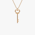14k Solid Gold Heart Key Pendant Necklace