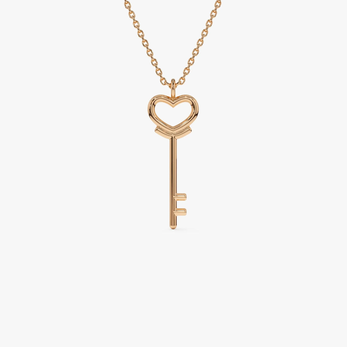 14k Solid Gold Heart Key Pendant Necklace