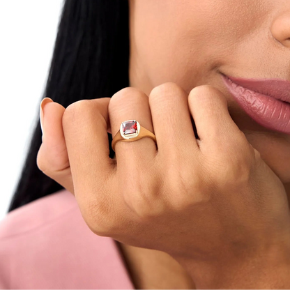 14K Solid Gold Asscher Cut Garnet 1.35 Carat Signet Ring