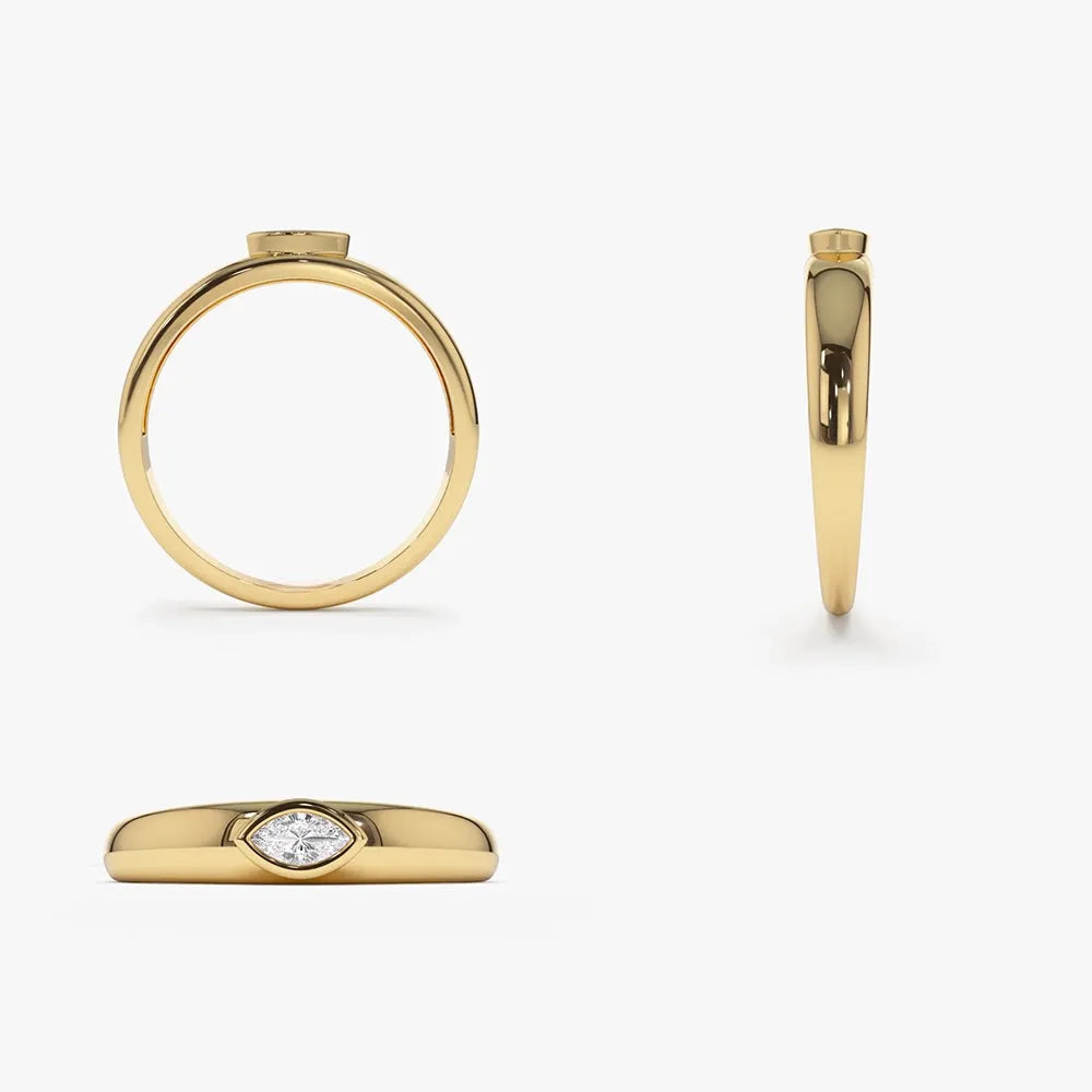 14k Gold Marquise Diamond Solitaire Ring Dome Bezel Setting 0.15 Carat