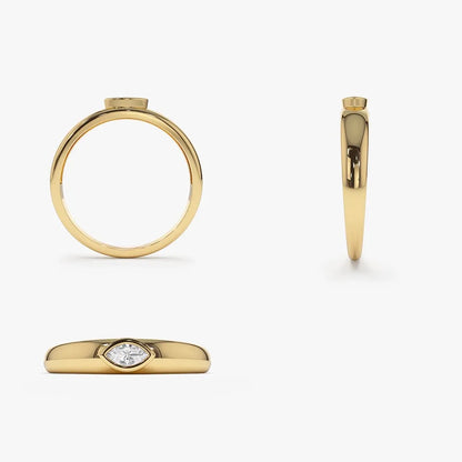 14k Gold Marquise Diamond Solitaire Ring Dome Bezel Setting 0.15 Carat