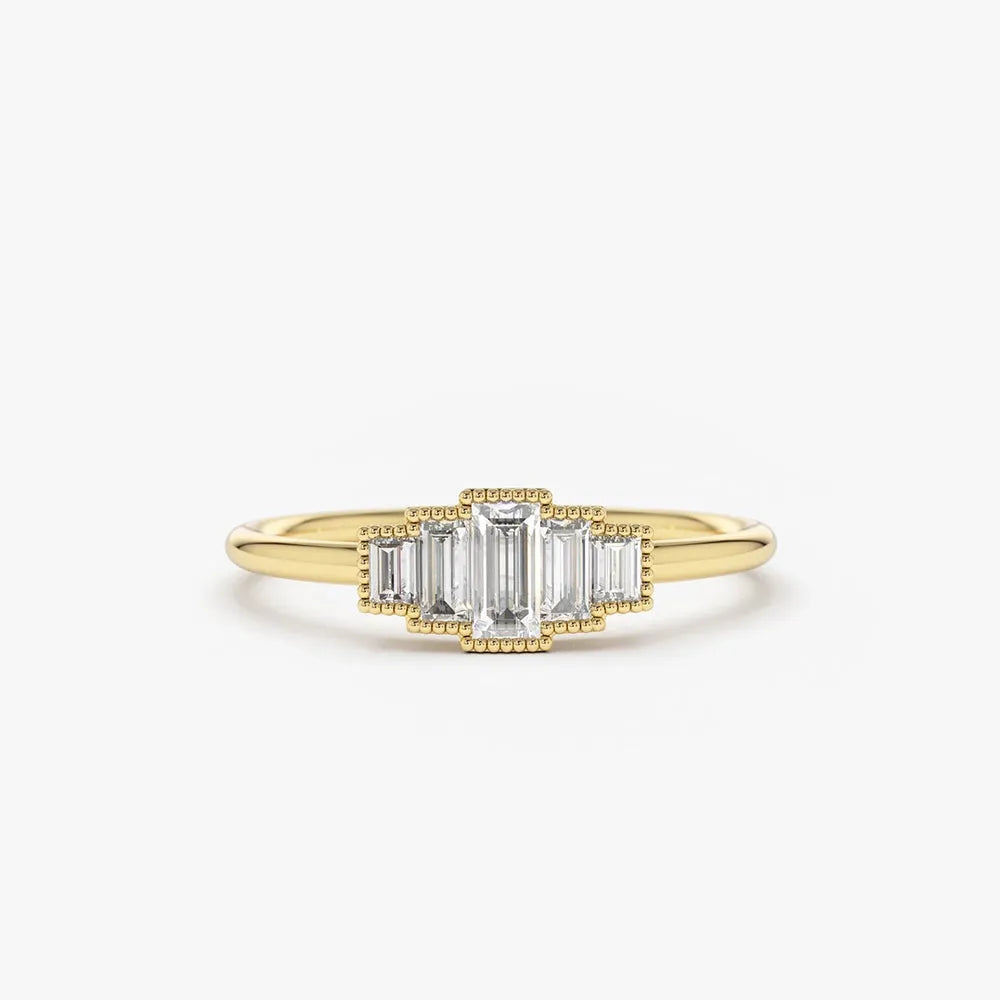 14K Gold Step Cut Baguette Diamond Channel Set Ring 0.38 Ctw