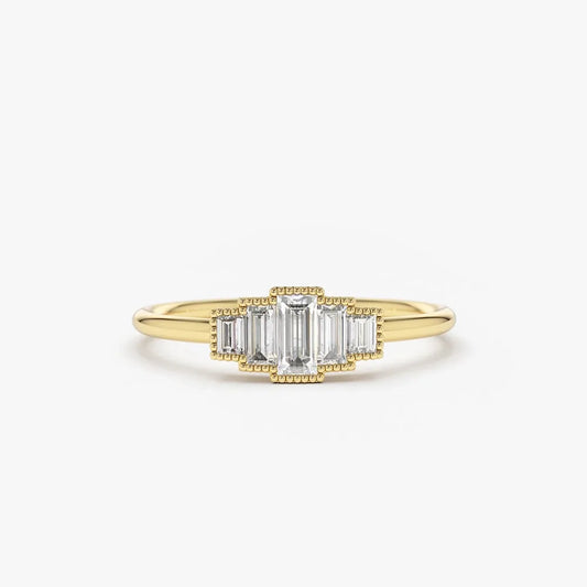 14K Gold Step Cut Baguette Diamond Channel Set Ring 0.38 Ctw