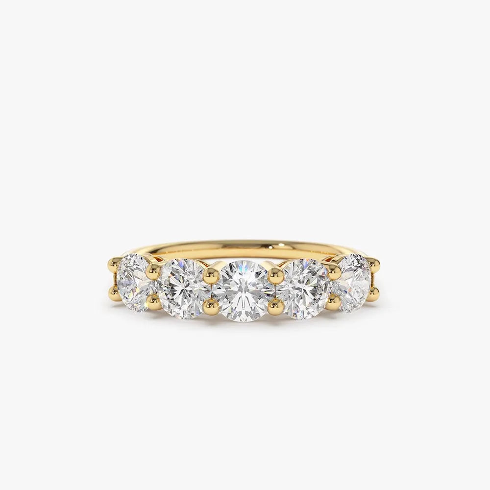 14k Gold Round Diamond 1ctw Five Stone Shared Prong Wire Basket Ring