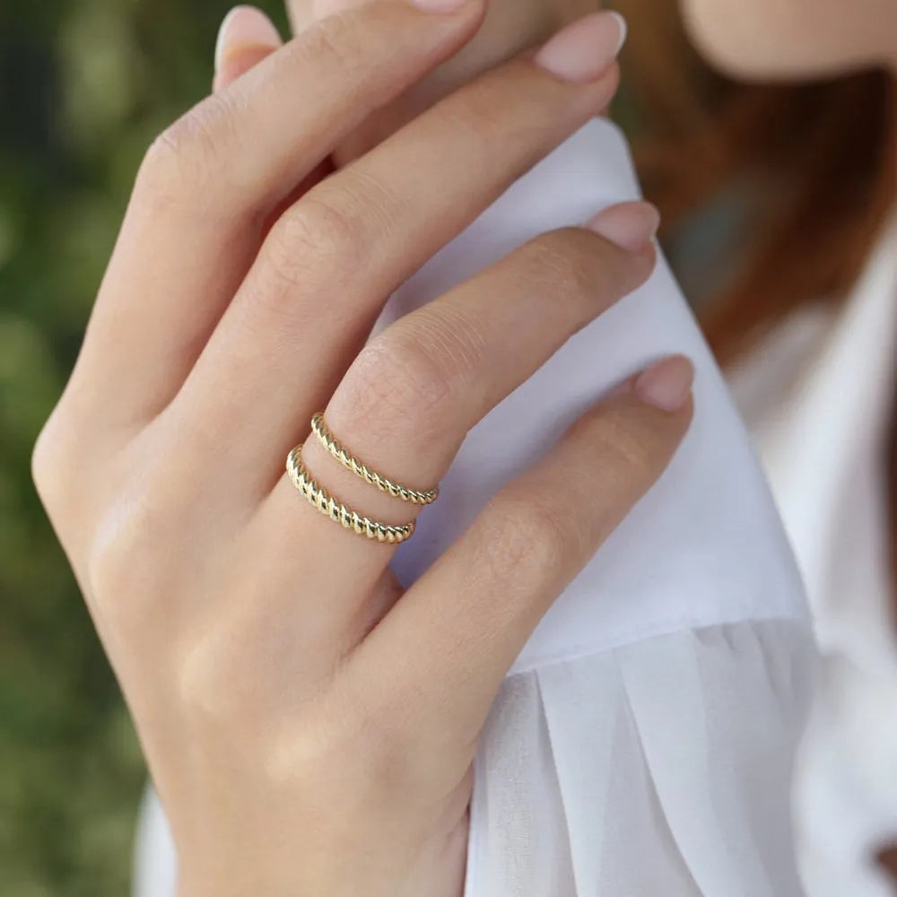 14K Solid Gold 3mm Twisted Rope Stackable Wedding Band Ring