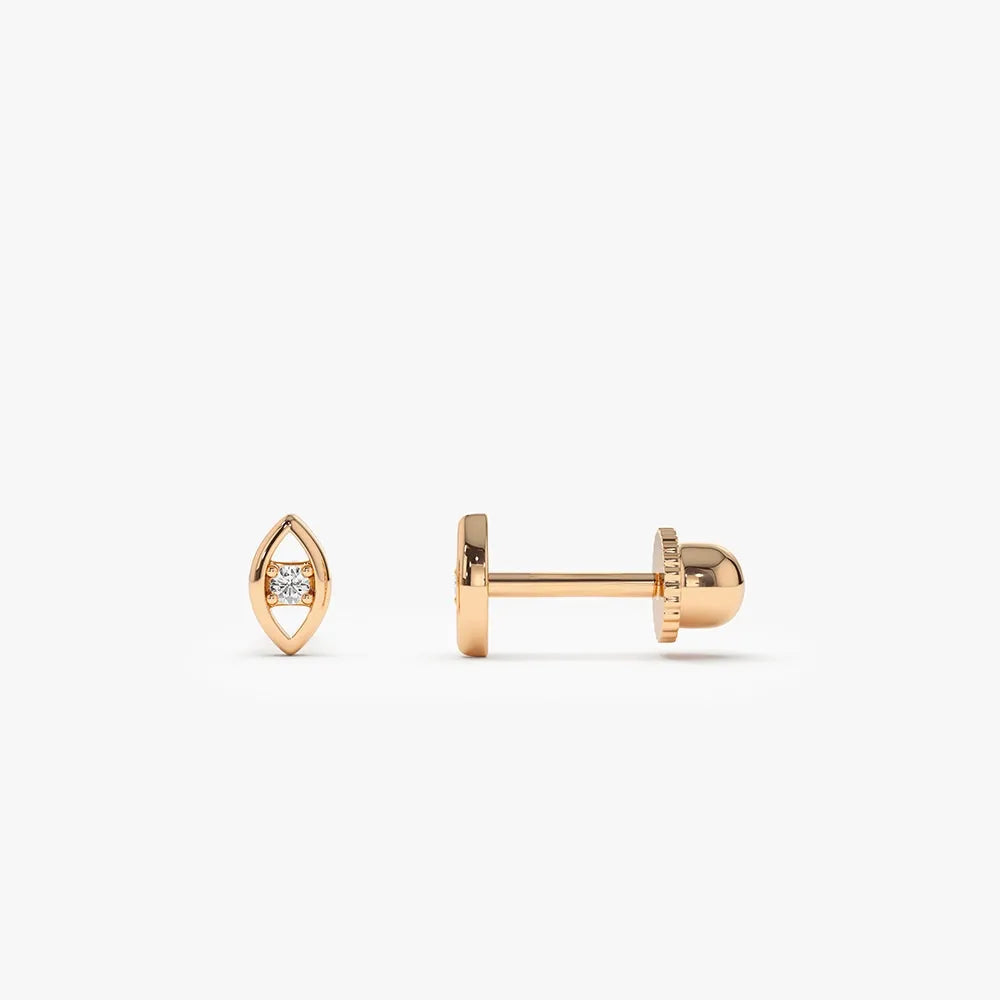 14k Gold Diamond Round Cut Evil Eye Helix Piercing Single Earring 0.025 ctw