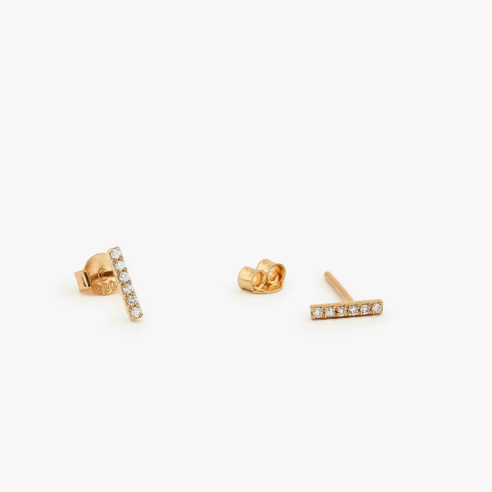 14k Gold Lab Grown Diamond Round Cut Bar Stud Earrings 0.10 ctw