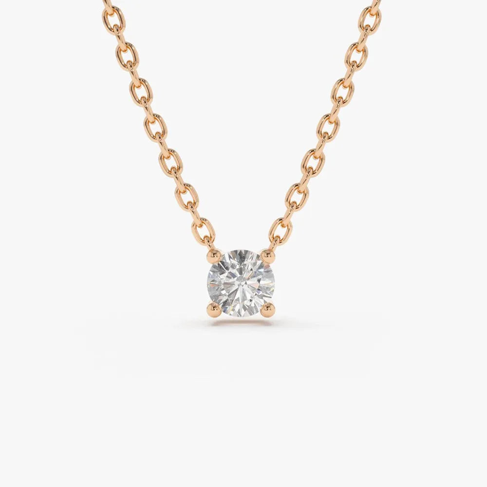 14K Solid Gold Round Diamond Solitaire Necklace 4 Prong Setting 0.50ctw