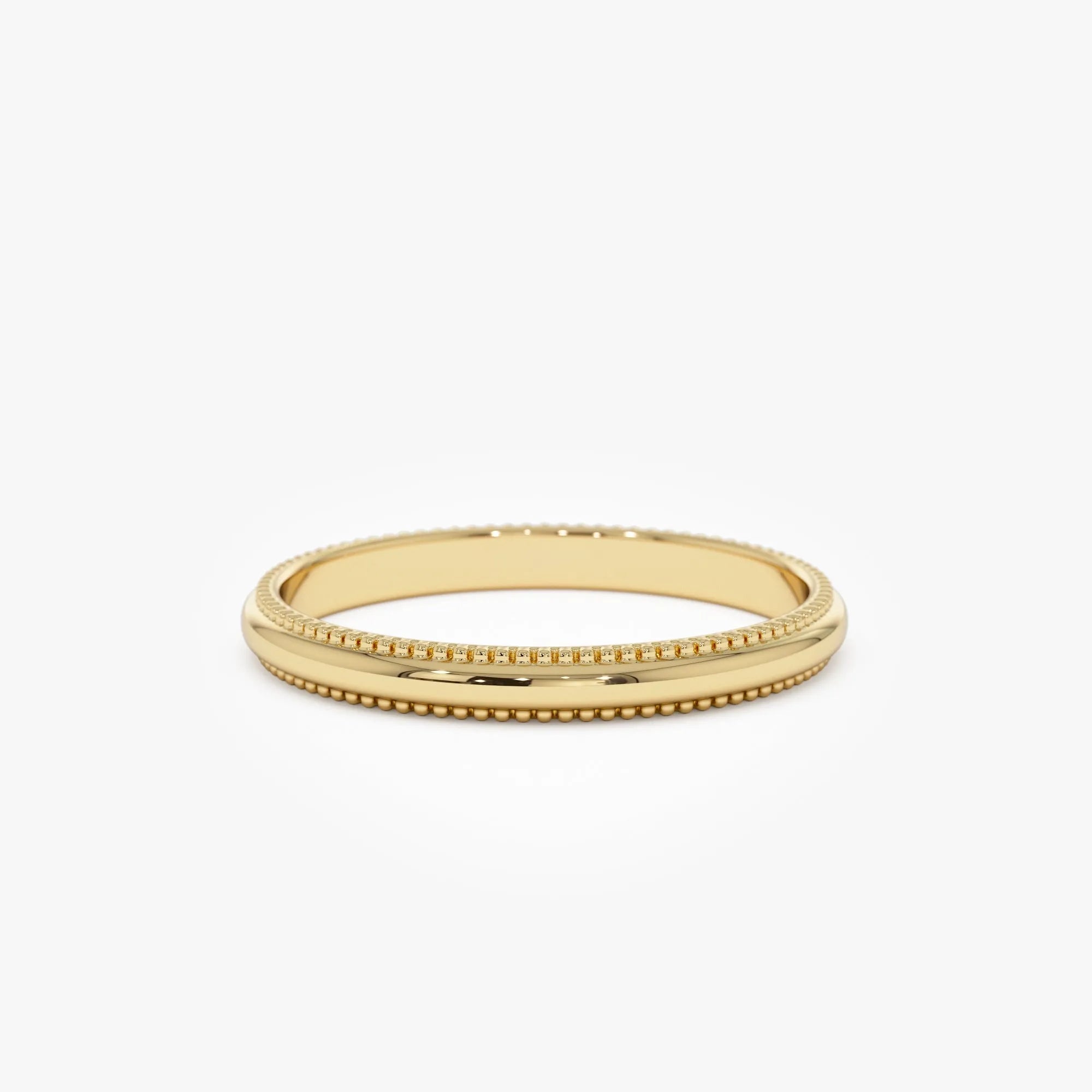 14k Solid Gold Milgrain Edge Wedding Band Stackable Ring 2.2mm Width