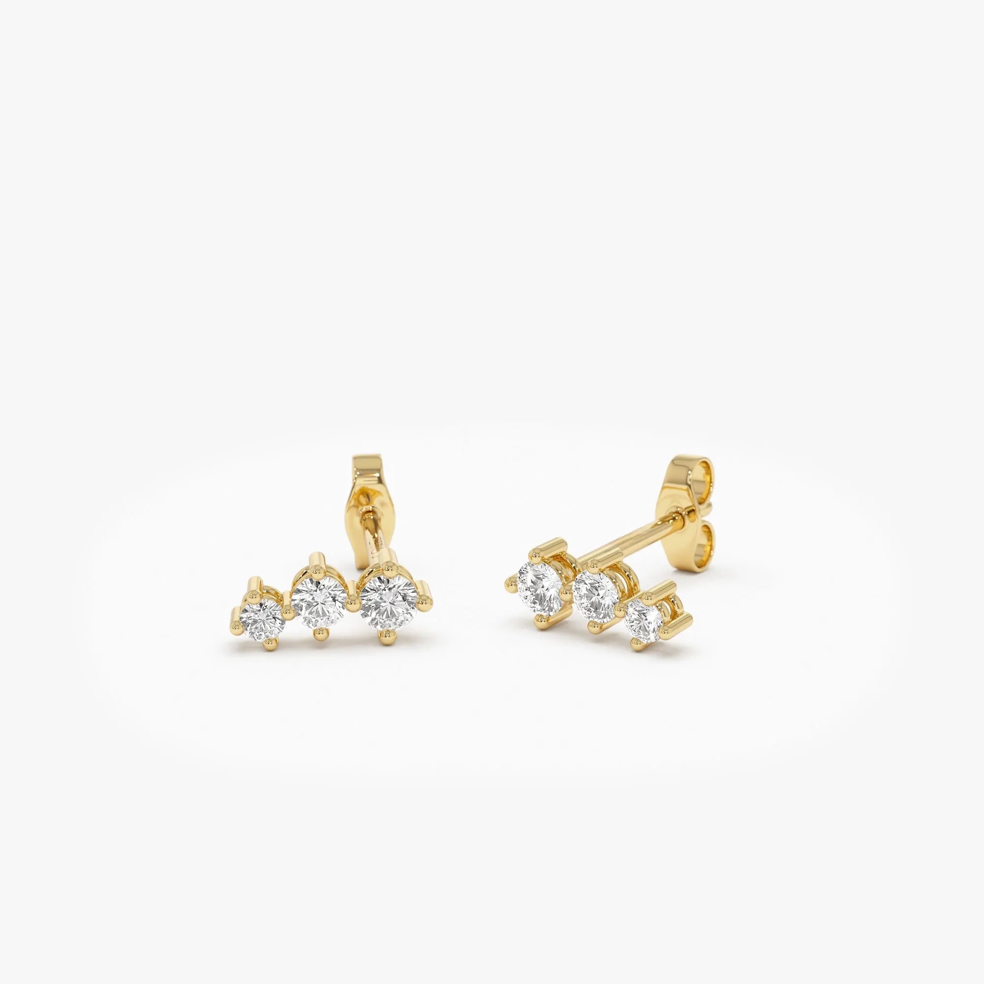 14k Gold Diamond Round Cut Three Stone Stud Earrings 0.35 ctw