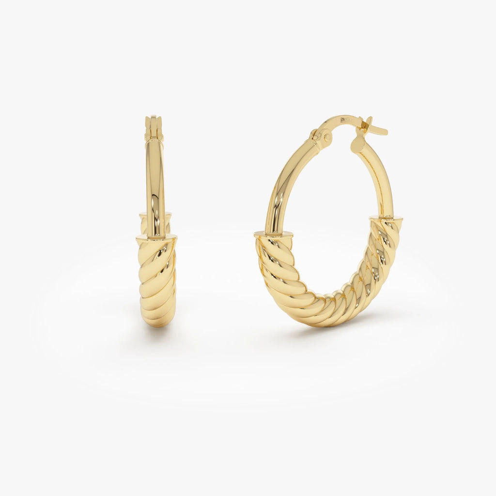 14k Yellow Gold Twist Rope Medium Hoop Earrings 23mm Outer Diameter 3.9mm Width
