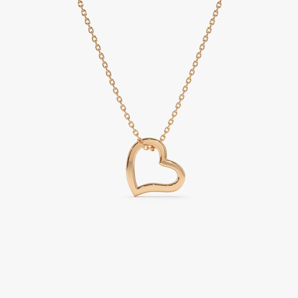 14k Solid Gold Open Heart Charm Pendant Necklace
