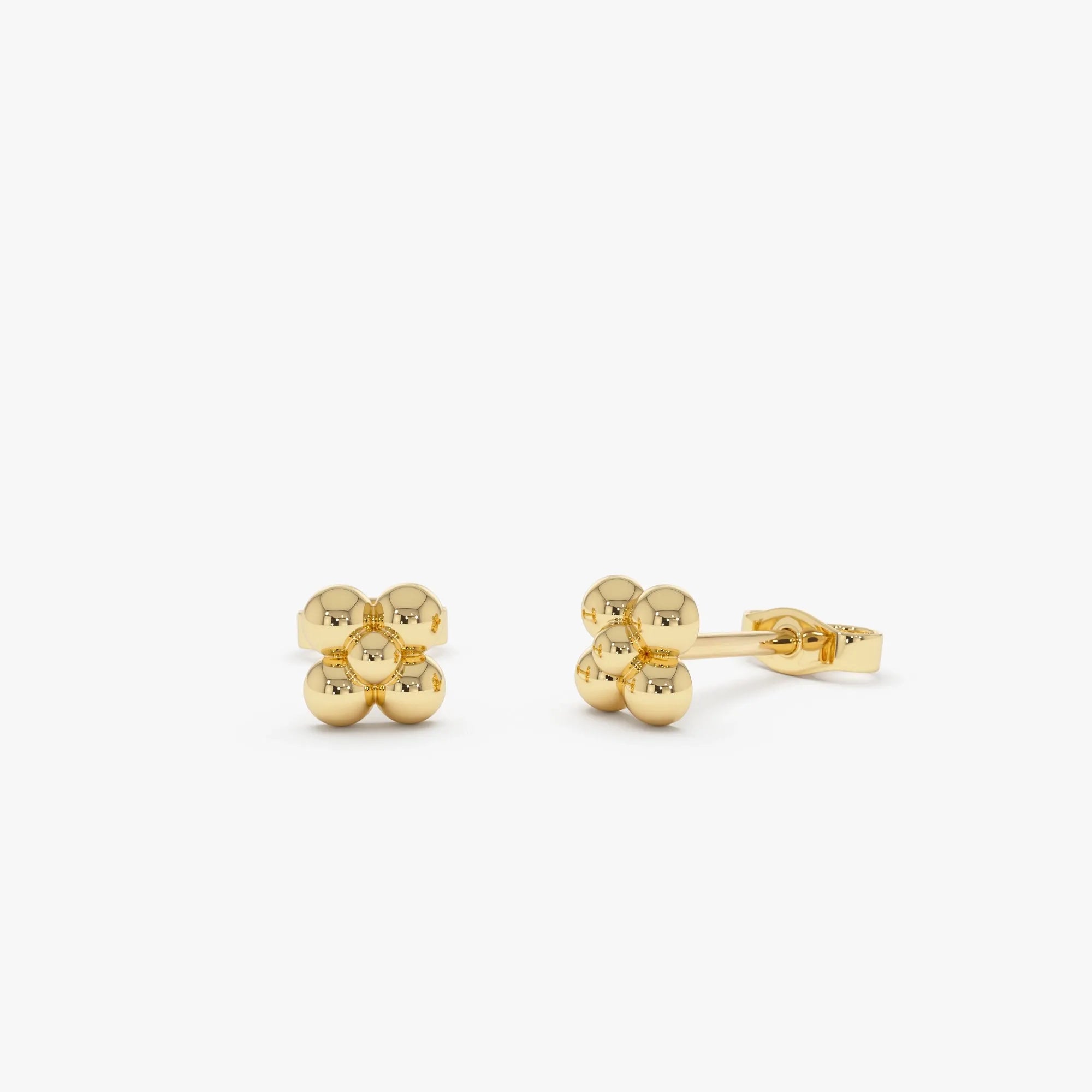 14k Solid Gold Bubble Cluster Stud Earrings 5mm Minimalist Geometric Design