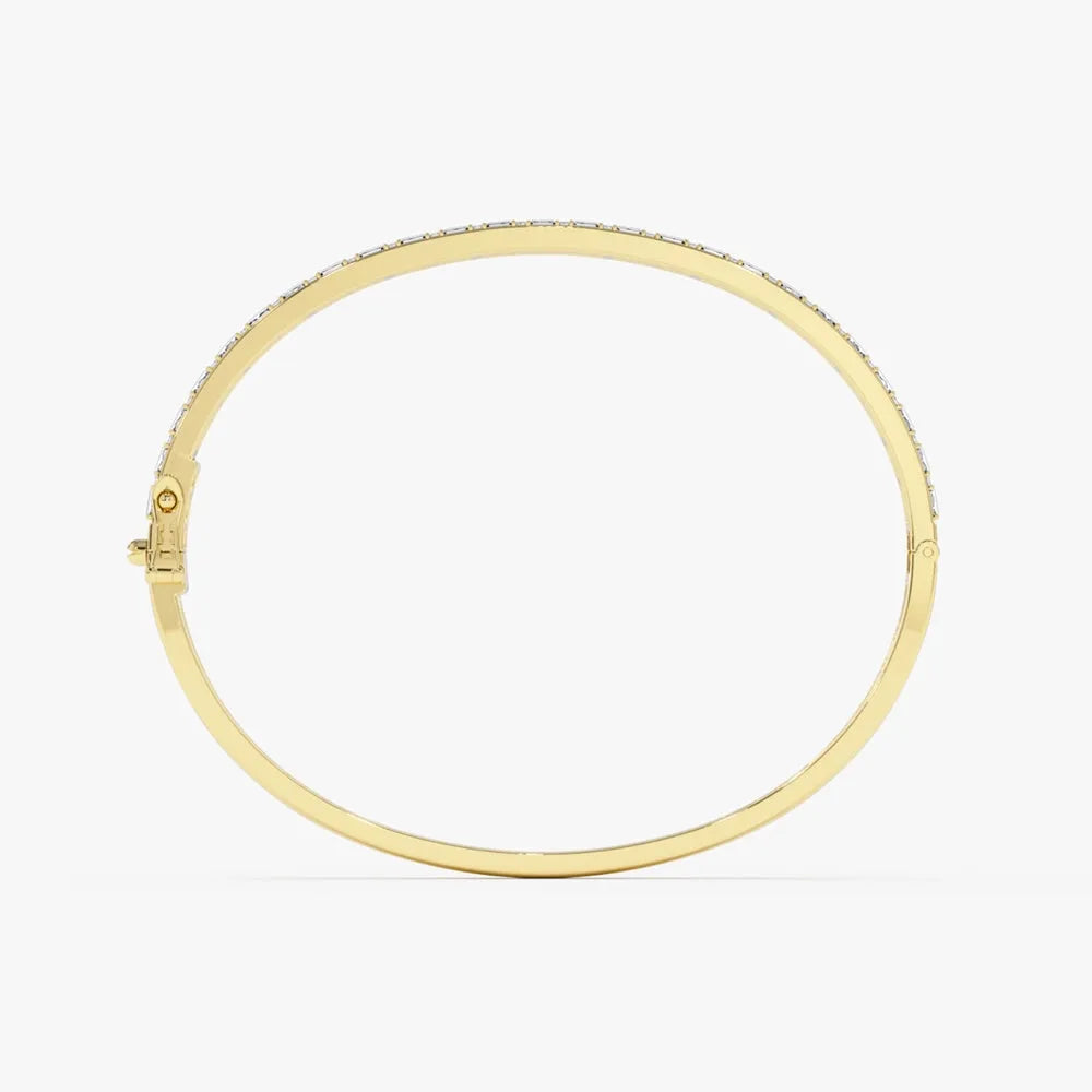 14K Solid Gold 2.60 CTW Baguette and Round Diamond Micro Pave Statement Bangle