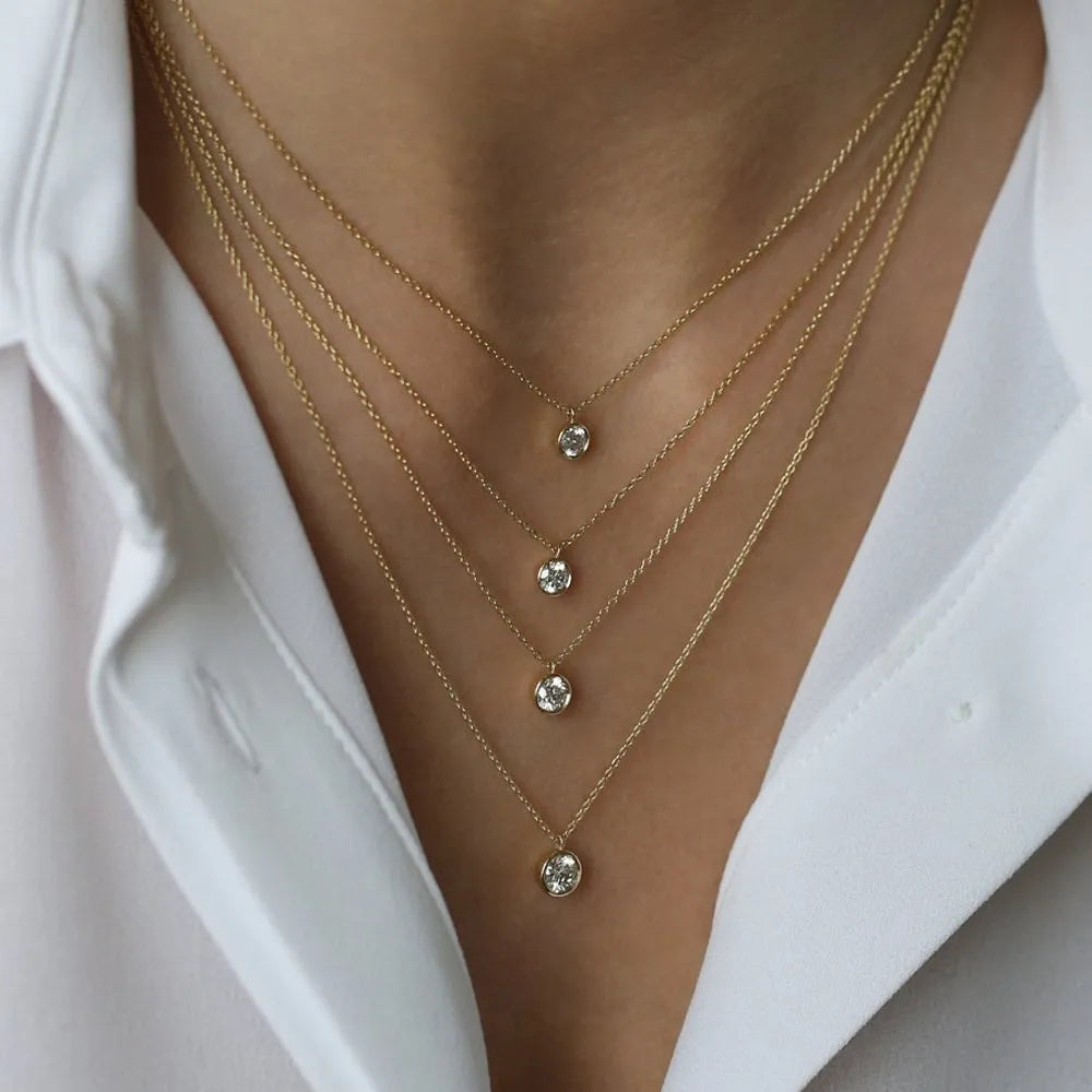 14K Solid Gold Round Diamond Solitaire Pendant Necklace Bezel Set 0.50ctw