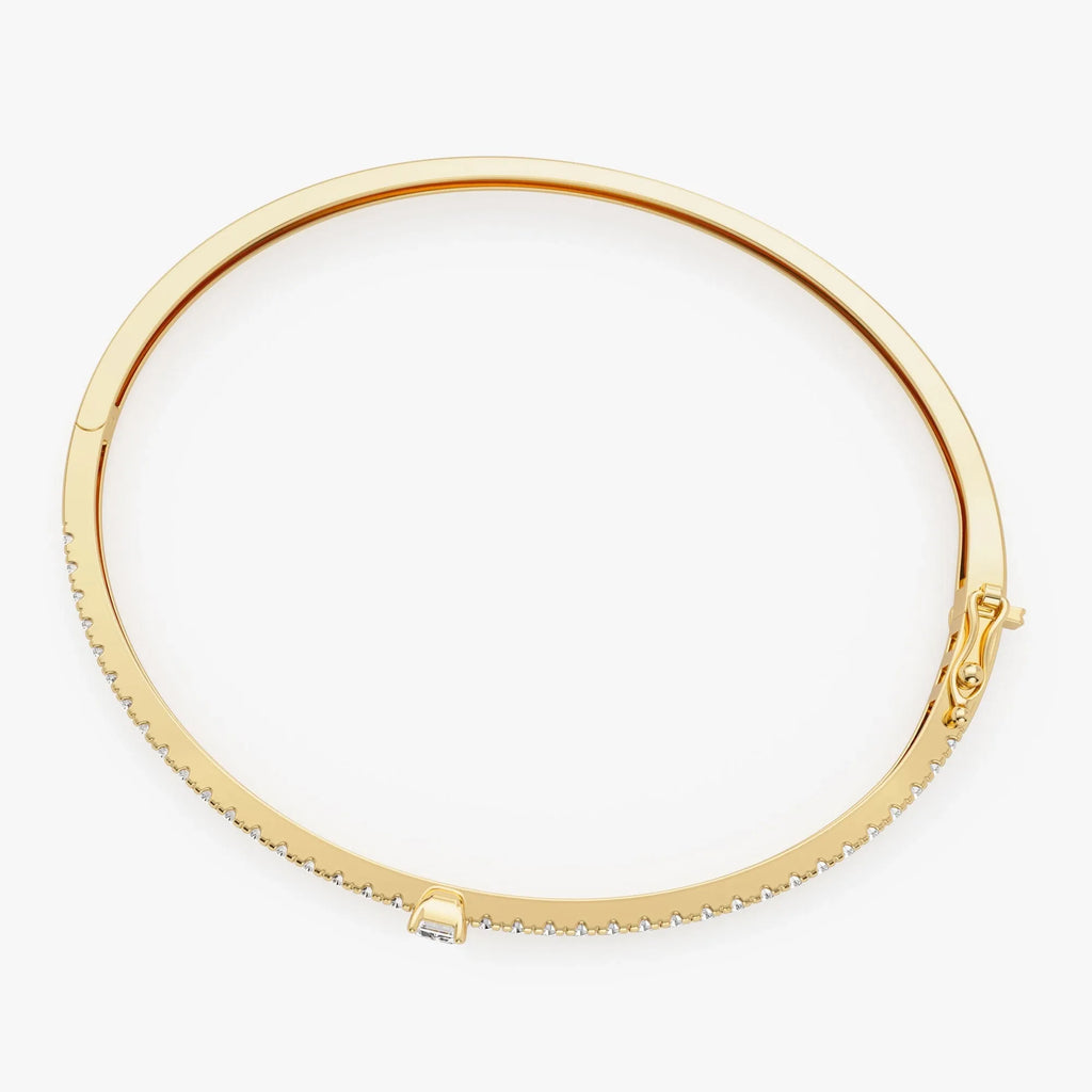 14K Solid Gold 1.05 CTW Emerald Cut and Round Diamond Bangle