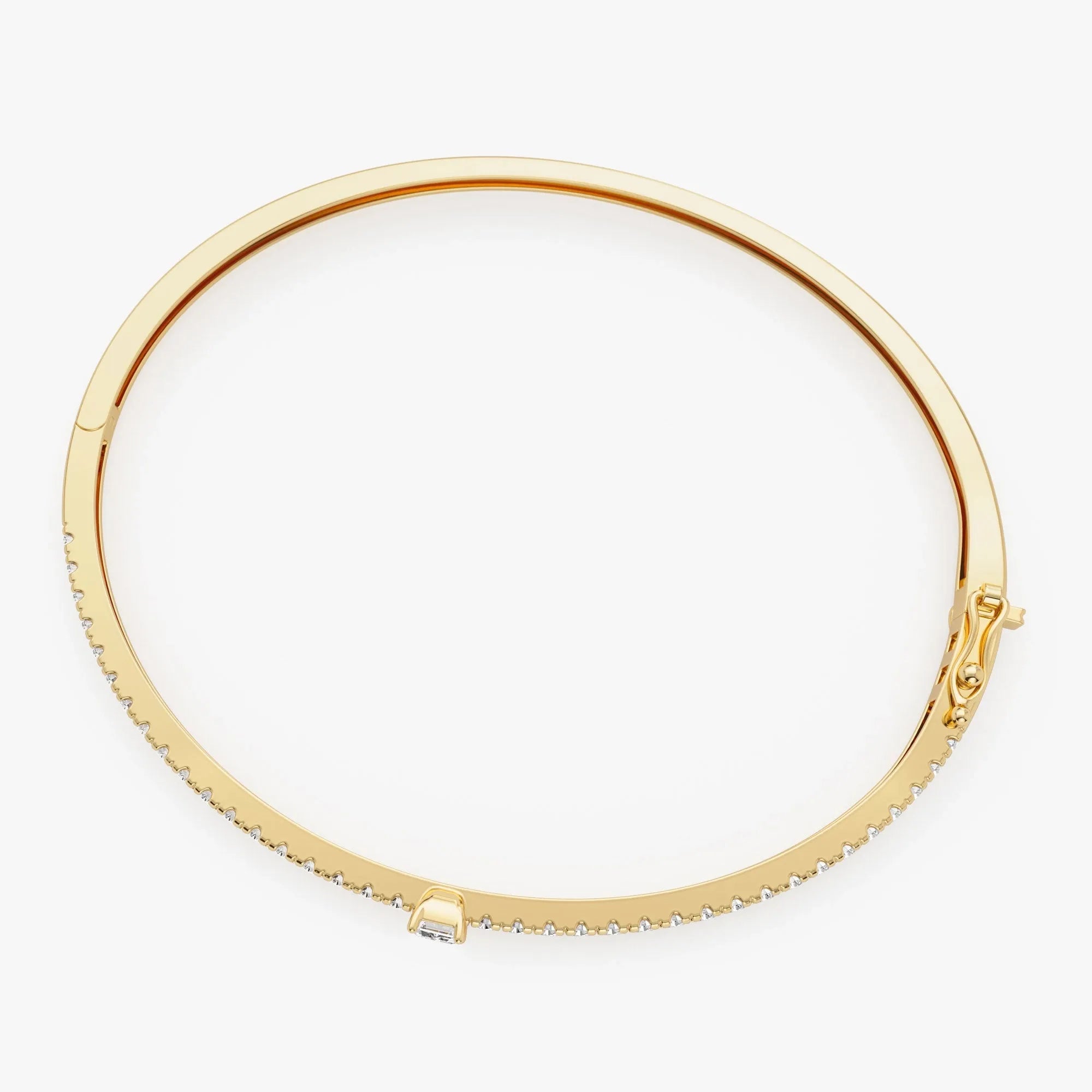 14K Solid Gold 1.05 CTW Emerald Cut and Round Diamond Bangle