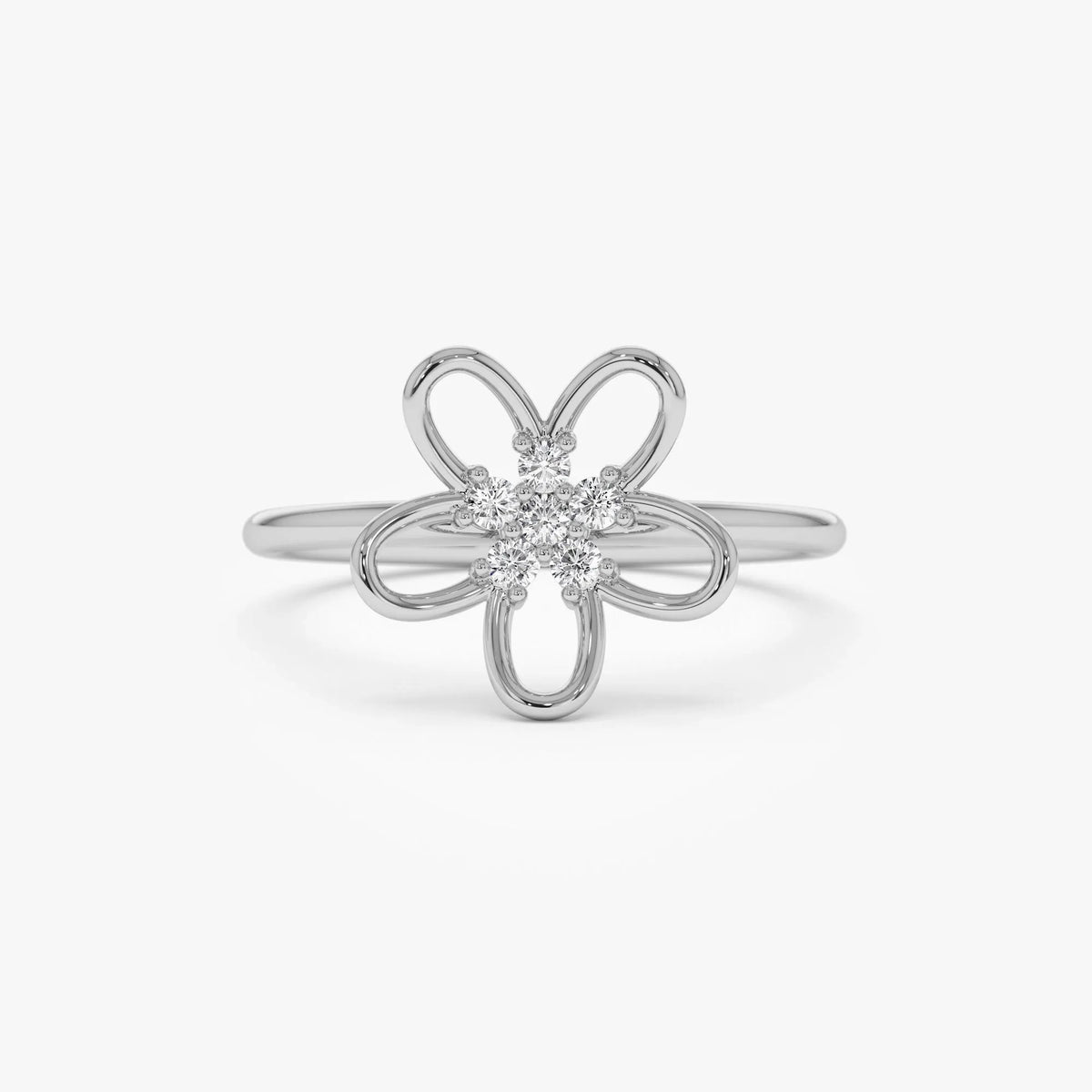 14K Solid Gold Round Diamond Flower Cluster Ring 0.10 ctw