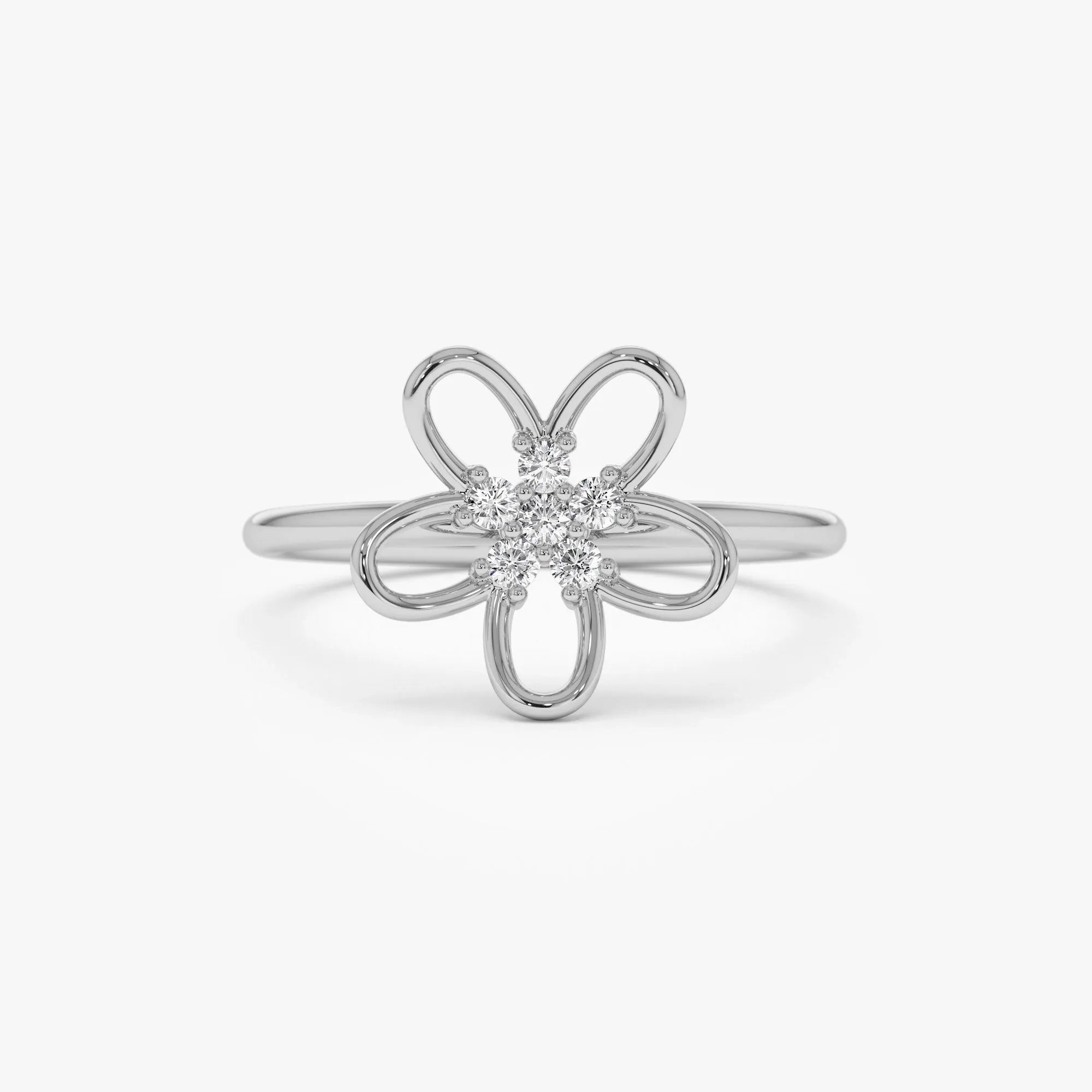 14K Solid Gold Round Diamond Flower Cluster Ring 0.10 ctw
