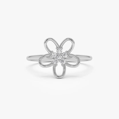 14K Solid Gold Round Diamond Flower Cluster Ring 0.10 ctw