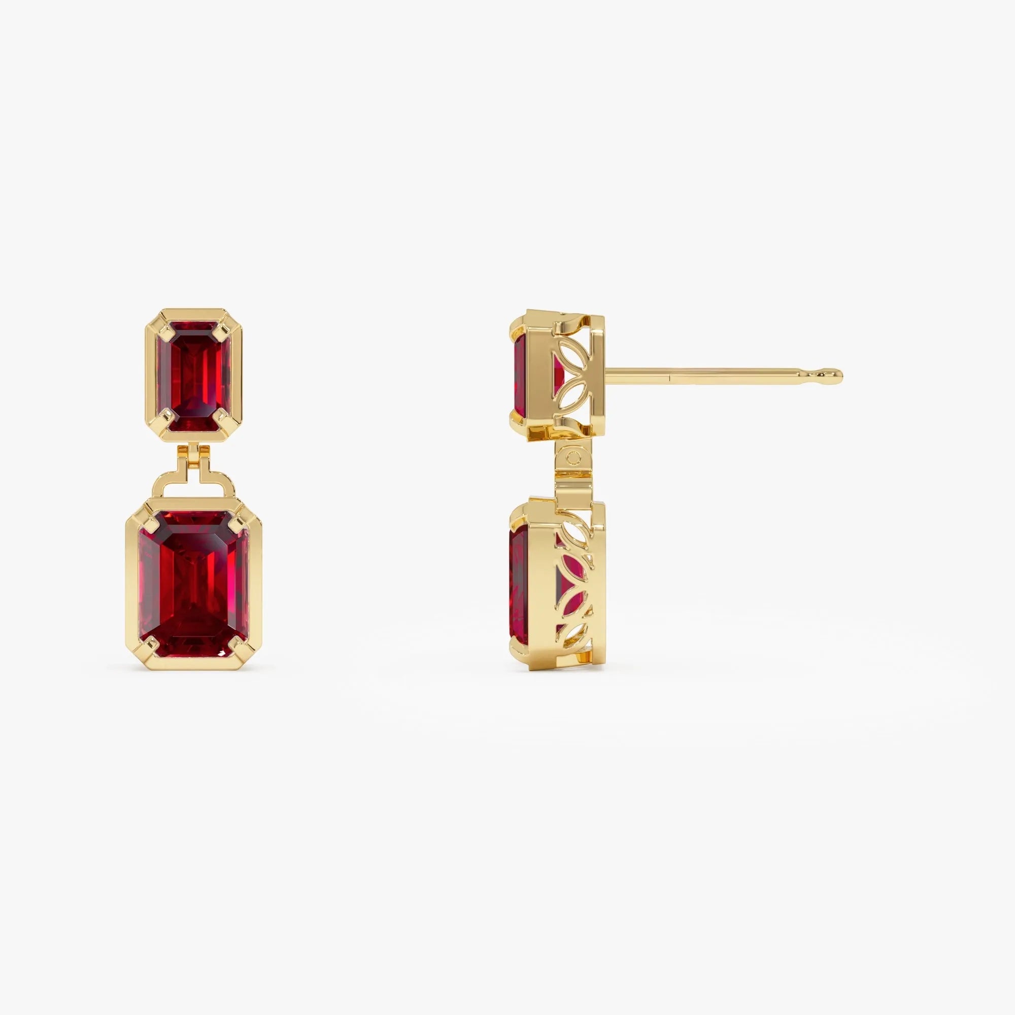 14k Gold Garnet Octagon Cut Dangle Drop Earrings 5.3 ctw