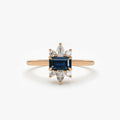 14k Gold Sapphire and Diamond Octagon Pear and Round Cut Ring 0.62 ctw