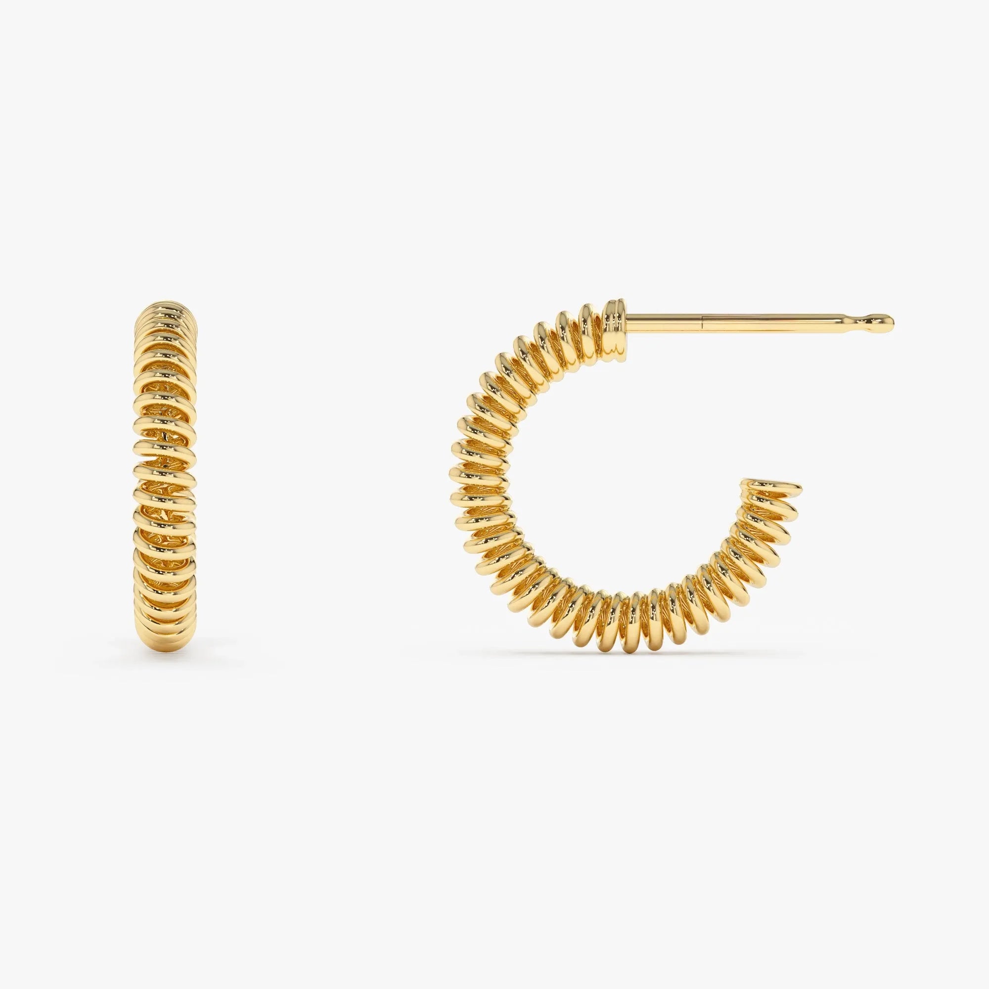 14k Gold Spiral C Shape Hoop Earrings 18.5mm Outer Diameter 3mm Width