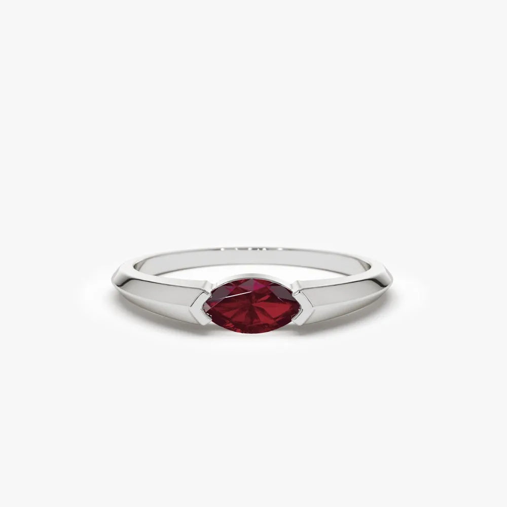 14k Gold Natural Ruby Marquise Cut Horizontal Ring 0.27 ctw