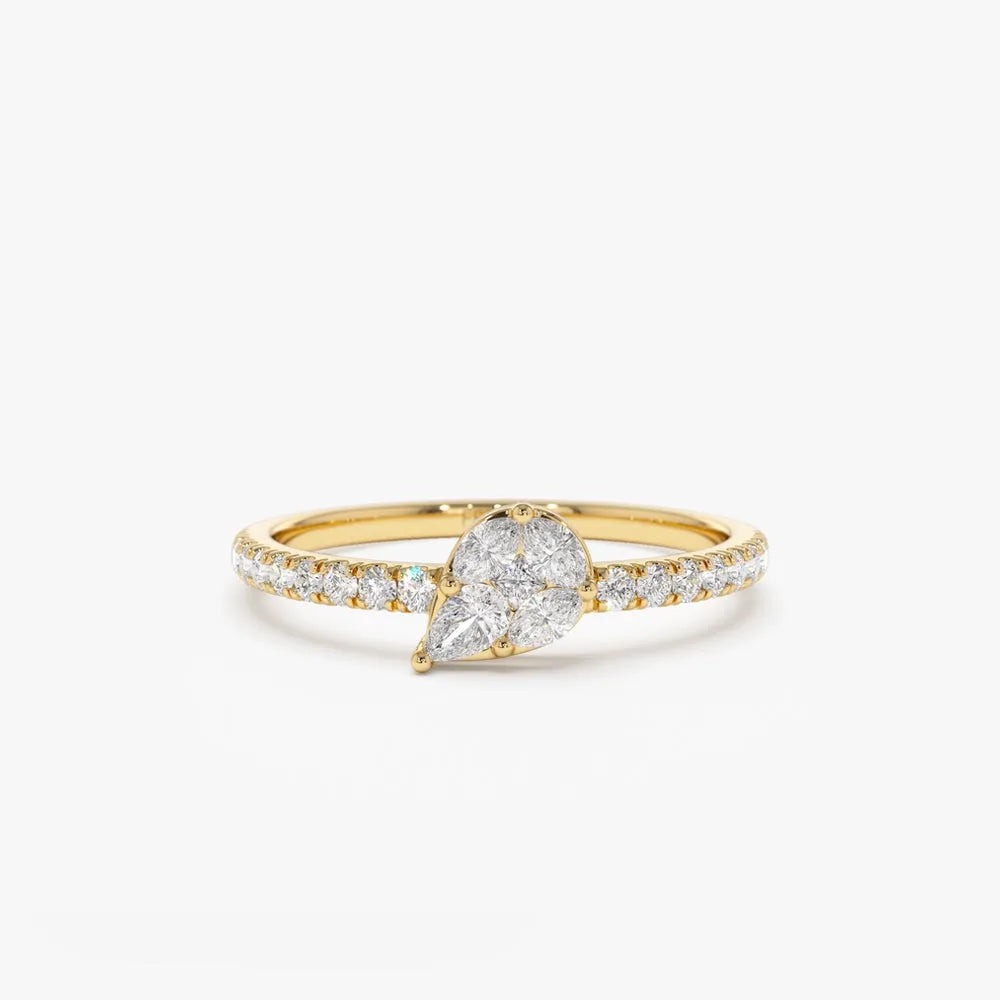 14K Solid Gold Pear Shape Diamond 0.30 Carat Illusion Setting Engagement Ring