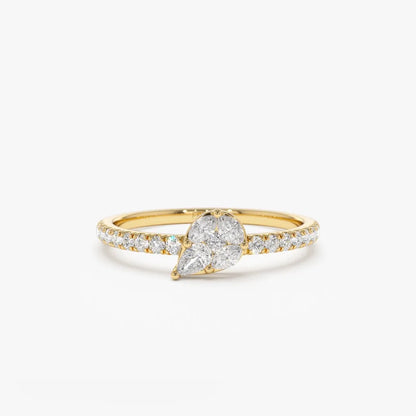 14K Solid Gold Pear Shape Diamond 0.30 Carat Illusion Setting Engagement Ring
