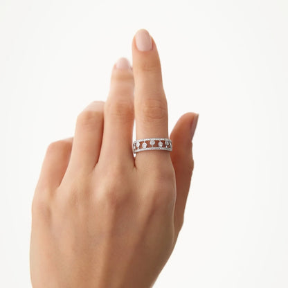 14k Gold Round Diamond 0.48ctw Double Row Pave Floating Bezel Set Ring