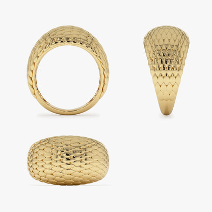 14k Solid Gold Chunky Snake Skin Texture Statement Ring