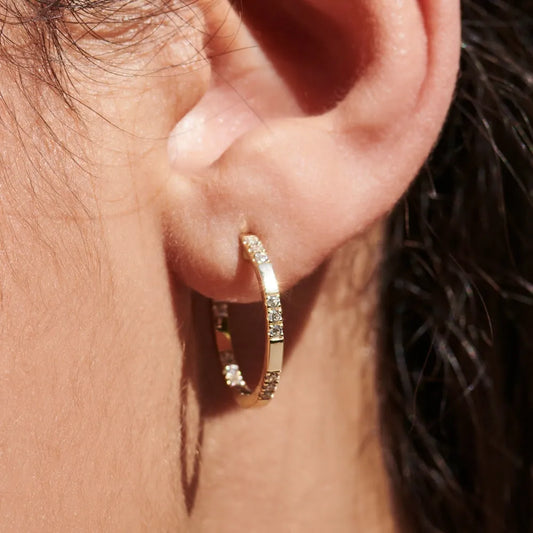 14k Gold Diamond Round Cut Inside Out Hoop Earrings 0.36 ctw