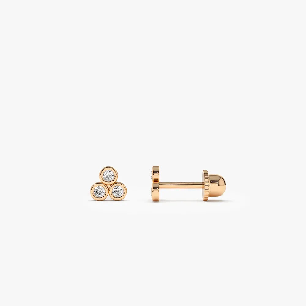 14k Gold Diamond Round Cut Trio Helix Piercing Single Earring 0.07 ctw