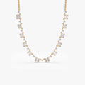 14K Solid Gold Baguette and Round Diamond Illusion Setting Statement Necklace Prong Setting 1.35ctw