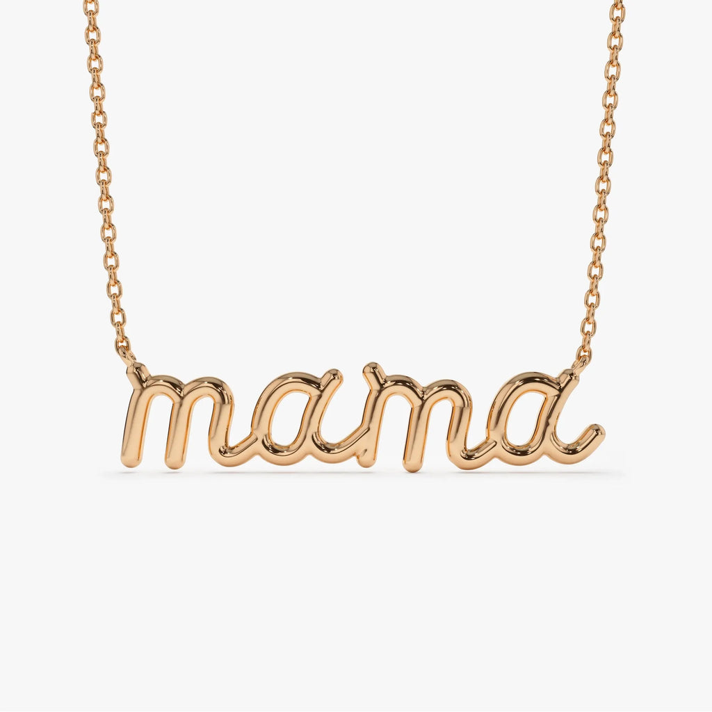 14k Solid Gold Script Mama Pendant Necklace