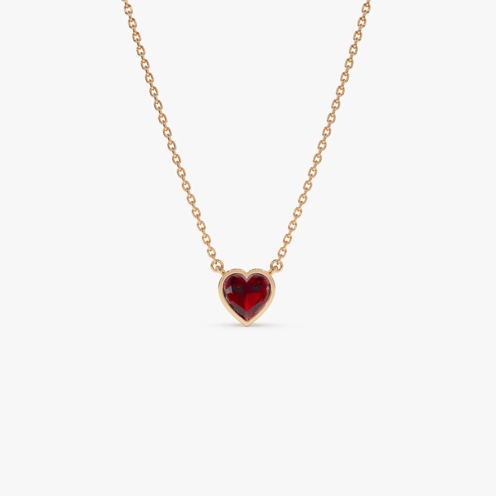 14k Solid Gold Garnet Heart Shaped Layering Necklace 0.55 Carat