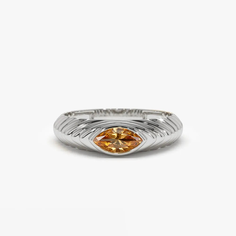 14K Solid Gold Marquise Cut Citrine 0.35 Carat Step Beveled Ring