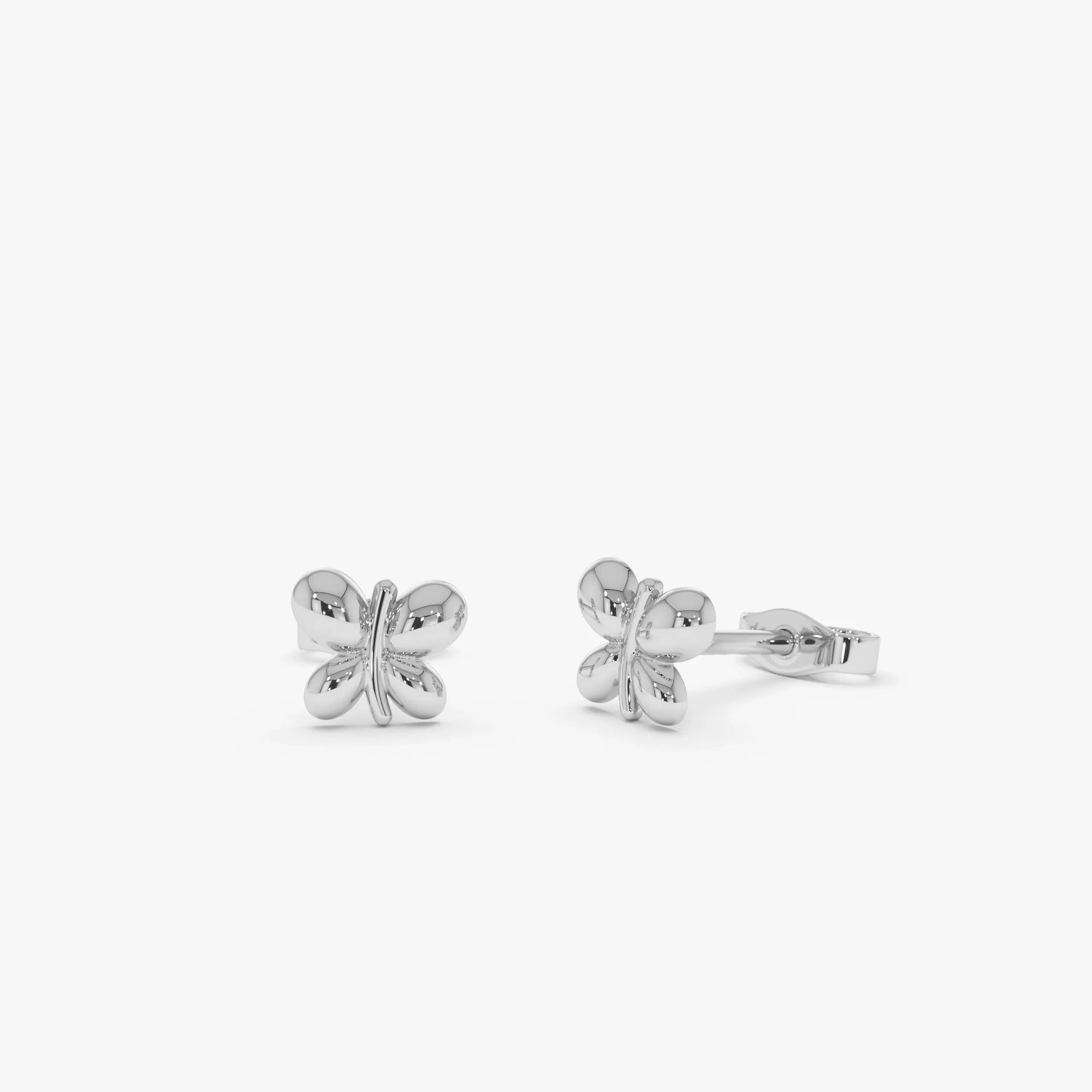 14k Solid Gold Bubble Butterfly Stud Earrings Minimalist Geometric Style