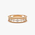 14K Solid Gold Round Diamond 0.15 Carat Beaded Band Statement Ring