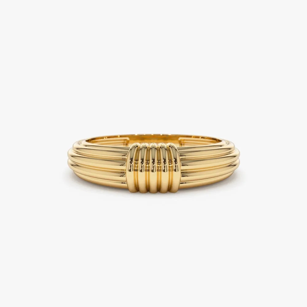 14k Ribbed Dome Graduating Gold Ring