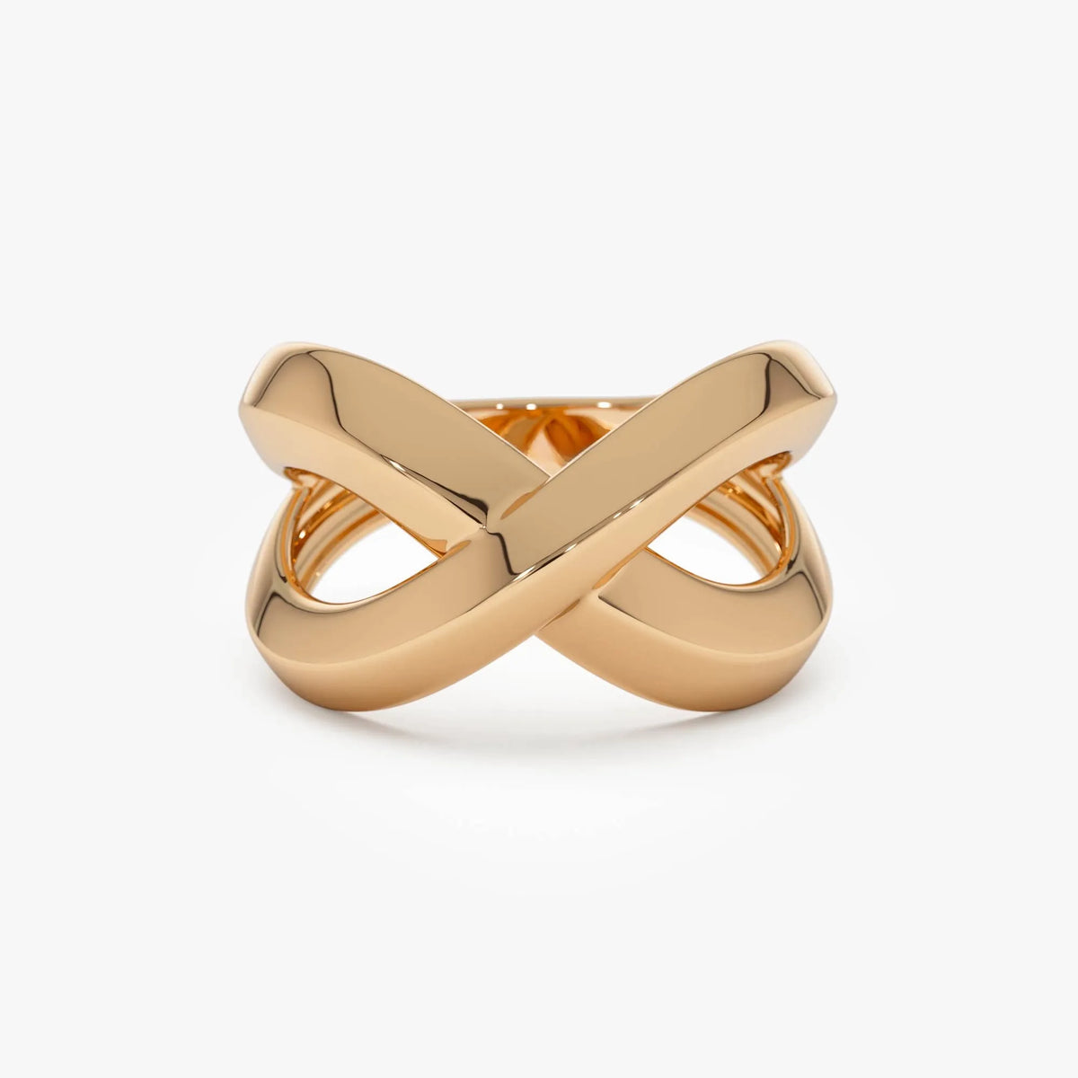 14k Gold Chunky Criss Cross Statement Ring 12.5mm Wide Band